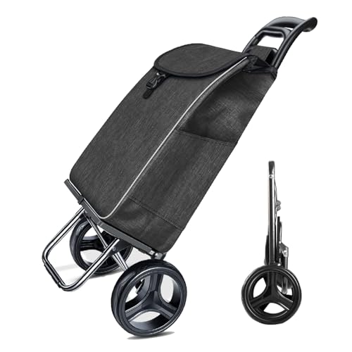 YEQING Carrello per la Spesa, 40L Carrellino Spesa con Ruote, Ccarrello Spesa Pieghevole, 50kg, Carrello con Ruote Portatutto(Gray)