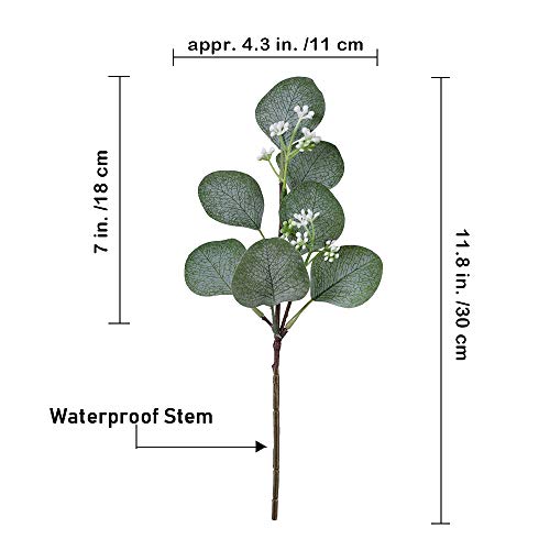 Supla 10 Pcs Artificial Seeded Eucalyptus Leaves Stems Bulk Artificial Silver Dollar Eucalyptus Leaves Plant In Grey Green 11.8" Tall Artificial Greenery Holiday Greens Wedding Greenery #TOP1