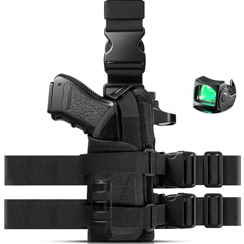 ZZY Universal Drop Leg Holster Fits Optic/Light/Laser, Adjustable Thigh Pistol Holster for Glock 17 19, Sig P220 P226 S&W M&P 9MM, Colt 1911