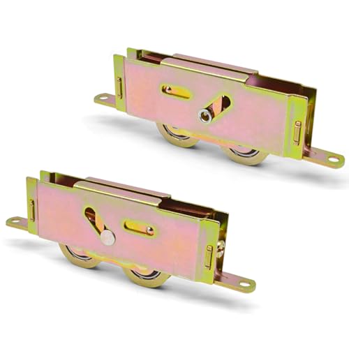 Sliding Patio Glass Door Tandem Rollers Replacement 1-1/4 Steel Ball Bearing Wheels 5-3/4 Screw Hole Centers Features End Adjustment 2 Pack