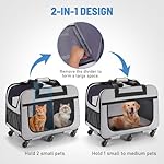 Extra Large Double Pet Carrier with Wheels for Small Dogs and All-Breed Cats, Cat Rolling Carrier for 2 Cats, Support up to 40 Lbs, Grey - Image 4