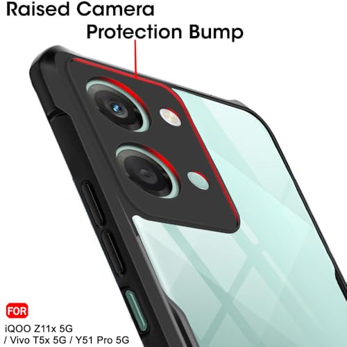 Image of TheGiftKart Back Cover Case for iQOO Z11x 5G / Vivo T5x 5G / Vivo Y51 Pro 5G | Shockproof Crystal Clear Transparent Back | 360 Degree Protection | iQOO Z11x Back Cover (PC & TPU, Black Bumper)