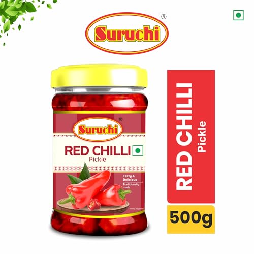 Image of Suruchi Red Chilli Pickle - 500g | Lal Mirchi Ka Achar | Chili Pickle | Ready to Eat Chilly Pickle | Authentic North Indian Flavour | Pure & Natural Ingredients (Pack of 1)