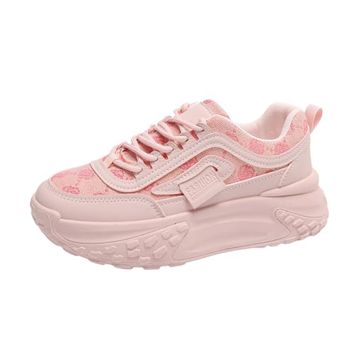 Chunky Platform Sneakers for Women,Cute Fashion Walking Dad Shoes,Black Pink and Beige