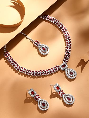 Image of Atasi International AD Diamond Kundan Style Silver Plated Crystals Necklace