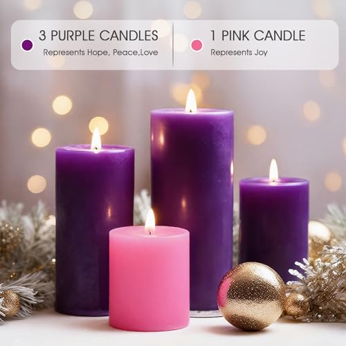 Advent Candle Set of 4, Unscented Pillar Candles 3" x 6" Hand-Poured, Advent Pillar Candle can Burn 120 Hours, Christmas Advent Candles for Advent Wreath by AOTOIE - Image 4