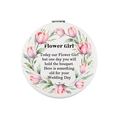 WUSUANED Flowers Girl Makeup Mirror Proposal Gifts Wedding Party Gifts Bridesmaid Mirror Mother of The Bride Gift (Flower Girl Mirror White) Cover