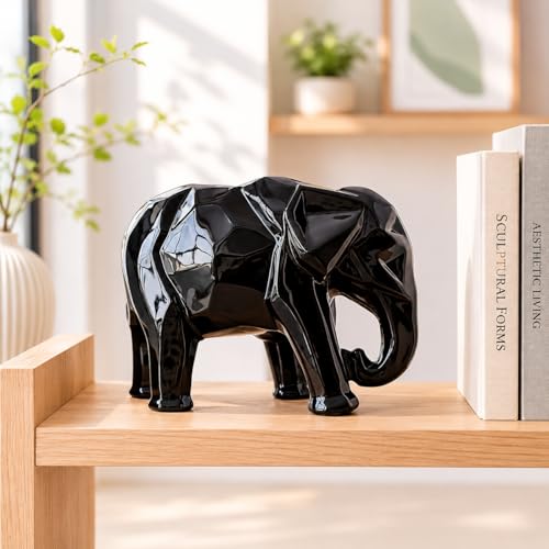 Image of Xtore Modern Geometric Black Elephant Statue for Home Decor (Pack of 1, Black)