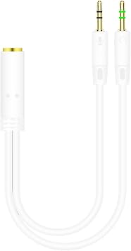 Headset Audio Splitter Cable to Headphone Adapter Converter, Microphone Splitter Adapter | 3.5mm Jack Microphone Headset Audio Splitter Cable, Earphone Aux Cable for Gaming Desktop Laptop