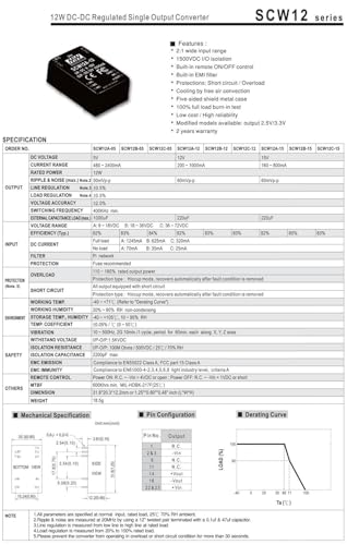Convertisseur CC-CC SMD 12W sortie unique filtrée SCW12 régulation stable - 3