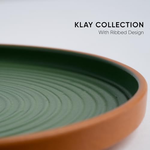 Image of Shay Ceramic Dinner Plates Set, 6 Pieces, Klay Green Series | Matte Finish | Premium Stoneware | Porcelain Plates | Set of 6 Plates for Dinner (Klay Dinner Plates - Green)
