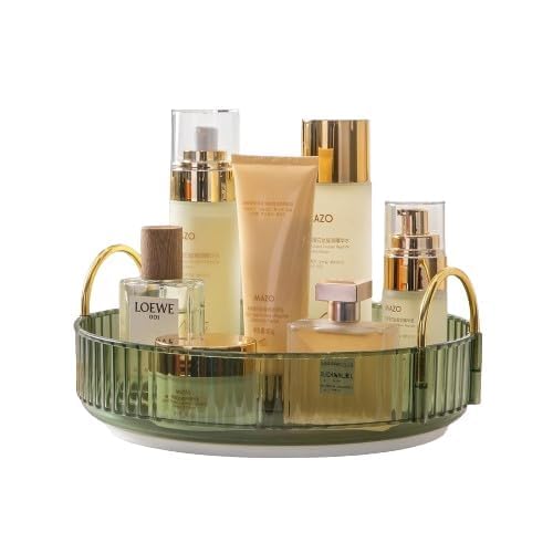 Image of 360 Rotating Makeup Organizer, Bathroom Make Up Spinning Holder Rack, Large Capacity Cosmetics Storage Vanity Shelf Countertop, Fits Cosmetics, Perfume, Skincare, Lipsticks (1 Tier, Green)