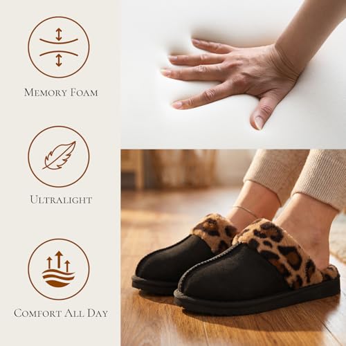 Image of OOW Fuzzy Slippers for Women Cozy Faux Fur House Shoes Memory Foam Slippers | Winter, Warm Slippers, Indoor and Outdoor