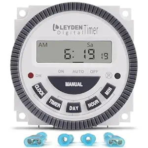 LEYDEN Digital Programmable Electronic Timer Switch 4 - Pin, 230 Volt AC TM619H-2, 30A, 18 Programs Digital Timer with Clock and Auto Cut Off Function Taiwan (White)