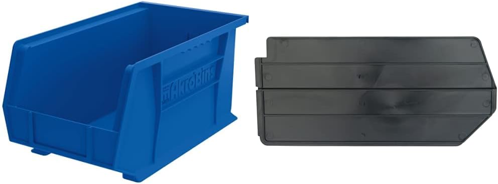 Akro-Mils 30240 AkroBins Plastic Storage Bin Hanging Stacking Containers, Blue, (12-Pack) & 40245 Lengthwise Plastic Divider for 30240, 30245 AkroBin Storage Bins, Black, (6-Pack)