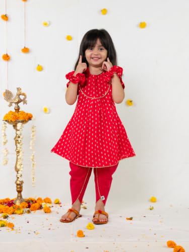 Image of POLKA TOTS Girls Cotton Kurta Dhoti Set | Traditional Ethnic Wear for Kids Girls | Festival Dress for Diwali Navratri Pooja Wedding Party | Indian Traditional Outfit for Girls | 6 Months - 8 Years