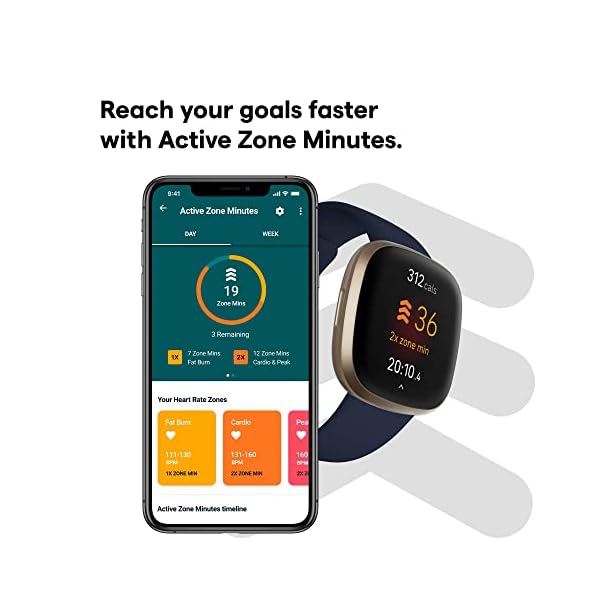 Fitbit Versa 3 Health & Fitness Smartwatch with GPS, 24/7 Heart Rate, Alexa Built-in, 6+ Days Battery, Midnight Blue/Gold, One Size (S & L Bands Included) - Image 5