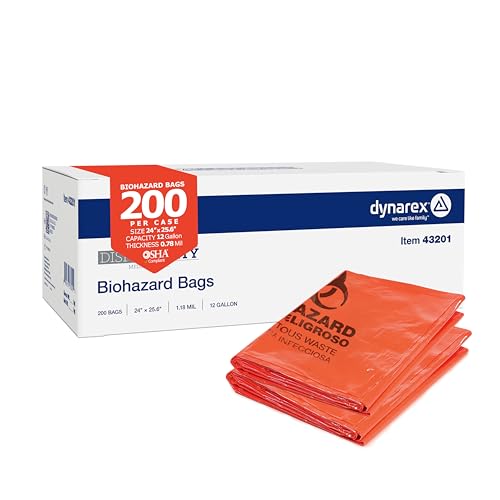 Dynarex Dispo���S�o�C�I�n�U�[�h�o�b�O ���b�h�I�����W ���S�Ȕp�������� ��v�ȃv���X�`�b�N �o�C�����K���x�� 1.18�~�� 12�K���� 24�C���` x 25.5�C���` 200������P�[�X