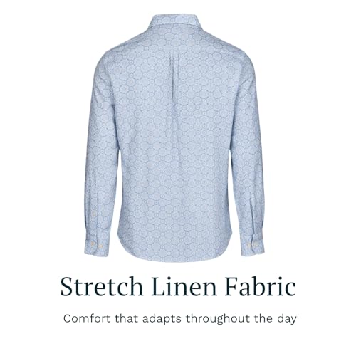 Image of SWIMS Santorini Men's Long Sleeve Linen Stretch Button Down Shirt | Lightweight breathable shirt for vacation, resort wear, travel and beach