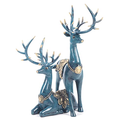 DDBESSIC 2Pcs Reindeer Christmas Decoration Blue Christmas Decor Elk Resin