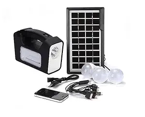 kh Emergency Portable Inverter with 3 Individual 6 Volt LED Hanging Bulbs with 3.75 m Long Wire and AC/DC with USB Wire for Mobile Charging with Solar Panel Light