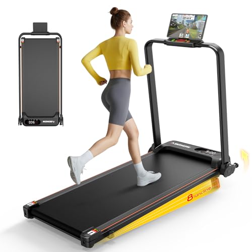Portable Walking Pad with Handle Bar for Home & Office, 2 in 1 Folding Under Desk Treadmill with 8% Incline, 3.0HP Small Foldable Compact Treadmills Walking, 0-6.0MPH Electric Walking Machine, 265 LBS