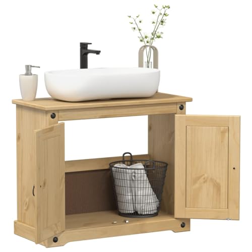 Rustic Solid Pine Wood Bathroom Vanity with Honey Wax Finish,