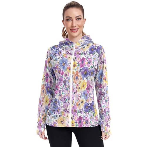 Kigai Flower Women's UPF 50+ Sun Protection Hoodie Jacket with Pocket Zip Long Sleeve Sun Shirt for Gardening Hiking Outdoor