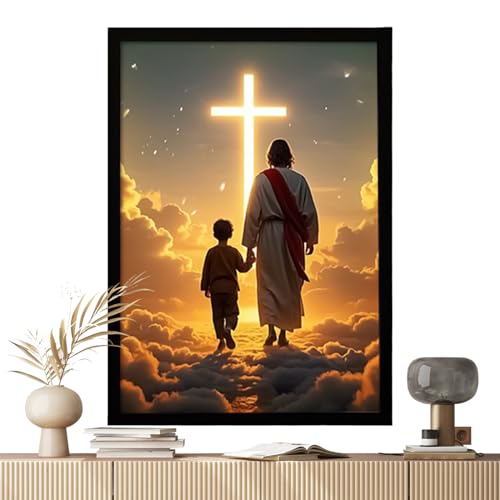 Tableau photo religieux Jésus avec lumière LED pour décoration de maison