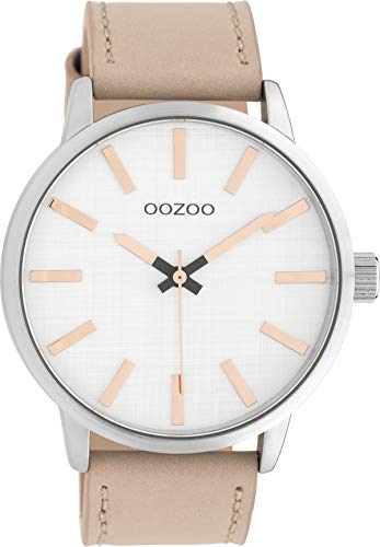Preisvergleich Produktbild Oozoo Herrenuhr mit Lederband 45 MM Silberfarben / Pinkgrau C10031