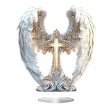 Gorgeous Angel Wings Decor,2D Home Desk Ornament,Finely Detailed Wings Gracefully Wrap Around The Cross, Elegant Boho Style, Premium Acrylic Material,2025 (Cross Angel Wings)