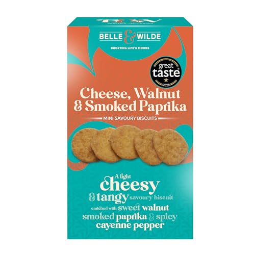 Belle & Wilde Cheese, Walnut & Smoked Paprika Mini Savoury Biscuits | Handcrafted, No Preservatives, Suitable For Vegetarians & 100% Gluten Free | Tasty Savoury Biscuit | For Any Snacking Occasion