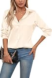 JMITHA Womens Soft Satin Silk Button Up Shirt Cream Blouse for Women V Neck Long Sleeve Blouse Elegant Top (X-Small, Cream Color)