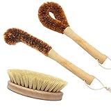 Jalousie PAINT-FREE Kitchen Wooden Brush Set Dish Brush Beech Wood Brushes Cast Iron Scrubber and Cup Brush Cleaning Supply Vegetable Brush - Made of Biodegradable Wood, Sisal, and Hemp Palm Fiber