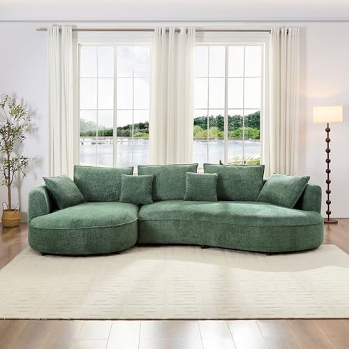 KEIKI 125" Luxury Curved Boucle Sectional Sofa with Left Chaise, Upholstered Modern Style Oversized 5-Seater Couch with Thickened Seat Cushions, Easy Assembly, for Apartment, Living Room, Green