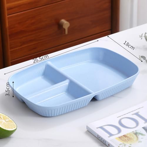 Image of Wheat Straw Plastic Dinnerware Unbreakable Dinner Plates for Dessert, Pasta, Cereal, Camping Dishes for Daily Use Microwave & Dishwasher Safe Dinnerware Sets Tray (Nordic Blue, Pack of 4)