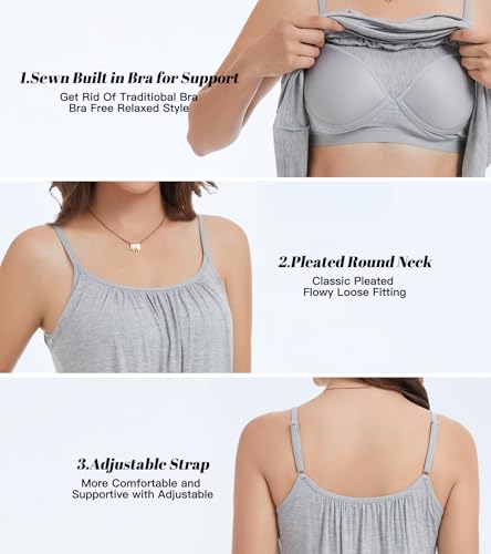 Image of Camisoles for Women with Built in Bra Adjustable Strap Tank Tops Cami Sleeveless Summer Tops for Workout Sleeping Traveling