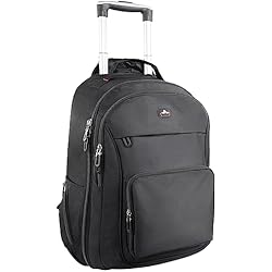 Maletas Ejecutivas Para Mujer WIRABO Mochila con ruedas, 15,6 pulgadas, maleta de mano, portátil, bolsa de viaje con ruedas, mochila grande para hombre, trabajo, universidad, Negro