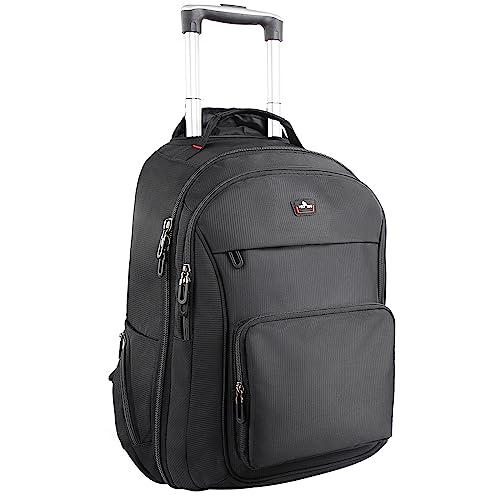 WIRABO Mochila con ruedas, 15,6 pulgadas, maleta de mano, portátil, bolsa de viaje con ruedas, mochila grande para hombre, trabajo, universidad, Negro , Negocios