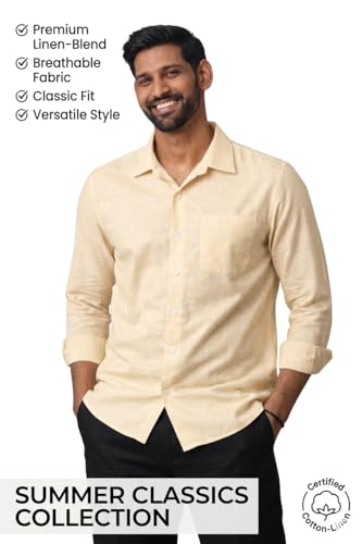 Image of Men's Linen Blend Shirt | Breathable Summer Shirt for Men | Full Sleeve Casual | Classic Fit Solid | Lightweight Comfortable | Summer Classics Collection