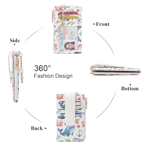 Image of GOIACII RFID Slim Card Holder Wallet with ID Window Thin Bifold Wallet for Womens Zipper Coin Pocket Whale Print
