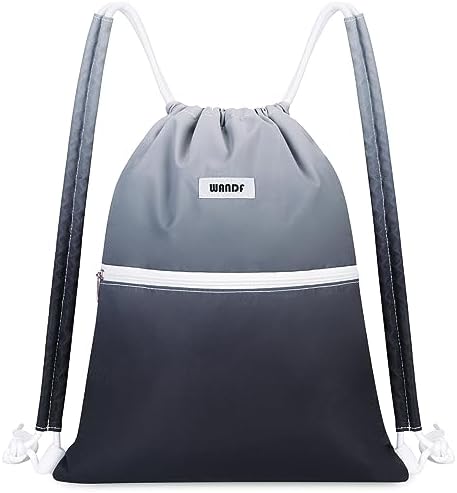 WANDF Drawstring Backpack Sports Gym Bag with Shoulder Pads Water Resistant String Bag Cinch Bag for Women Men (Black Gradient)