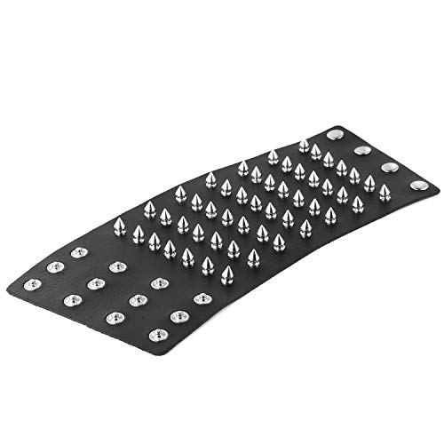 Hzman Unisex Black Metal Spike Studded Punk Rock Biker Wide Strap Leather Bracelet (Spike) #TOP5
