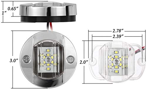 Partsam 2 Pcs 3" Inch Round Navigation Light Polished Boat Marine Led Transom Mount Stern Lights 12Led Ip68 Submersible, 316 Stainless Steel, Round Led Marine Pontoon Boat Underwater Stern Lights #TOP1