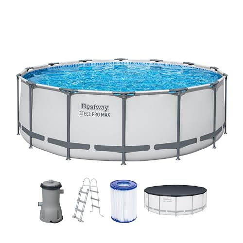 Bestway Steel Pro MAX Frame Pool Komplett-Set mit Filterpumpe Ø 457 x 107 cm, lichtgrau, rund