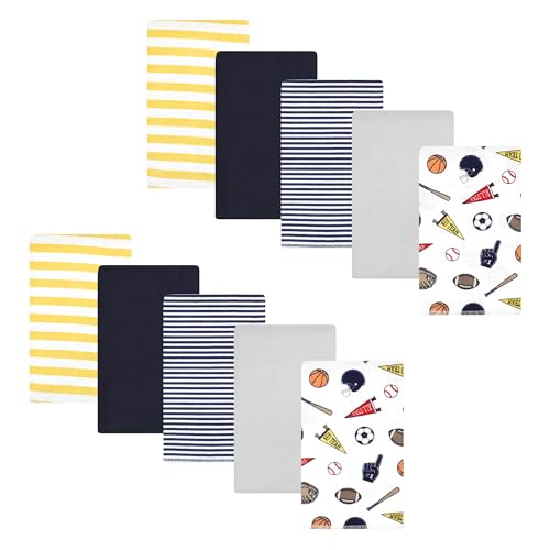 Image of Hudson Baby Unisex Baby Cotton Poly Flannel Burp Cloths, Sports Fan 10 Pack, One Size
