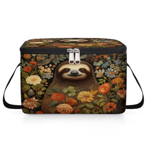 GzLeyigou Sloth Lunch Bags for Women Men 9 Cans, Hot & Cold Food Delivery Bag Insulated Grocery Bag Insulated Lunch Box Sloth Floral Cooler Bag for Office Work Picnic Beach