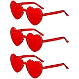 3 Stück Herz Brillen Süßigkeitsfarbe Herz Sonnenbrillen Randlose Herzförmige Brillen Transparente Herz Partybrillen für Frauen Mädchen Sommer Vintage 90er Party Kostüm (Rot)