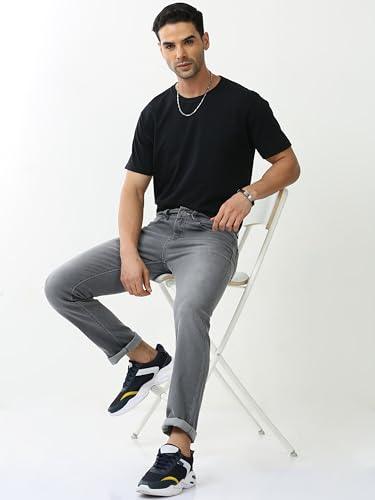 Image of Classic Polo Mens Cotton Slim Fit Solid Grey Color Denim