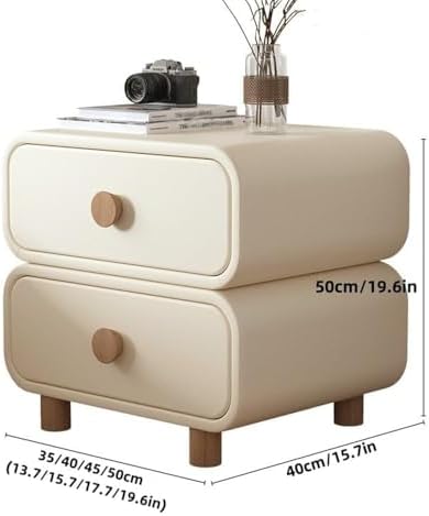 Modern White Nightstand with Leather Drawer, Versatile Bedside Storage Cabinet, Ideal Side Table for Bedroom, Living Room, Office, Stylish 45 cm Furniture Solution